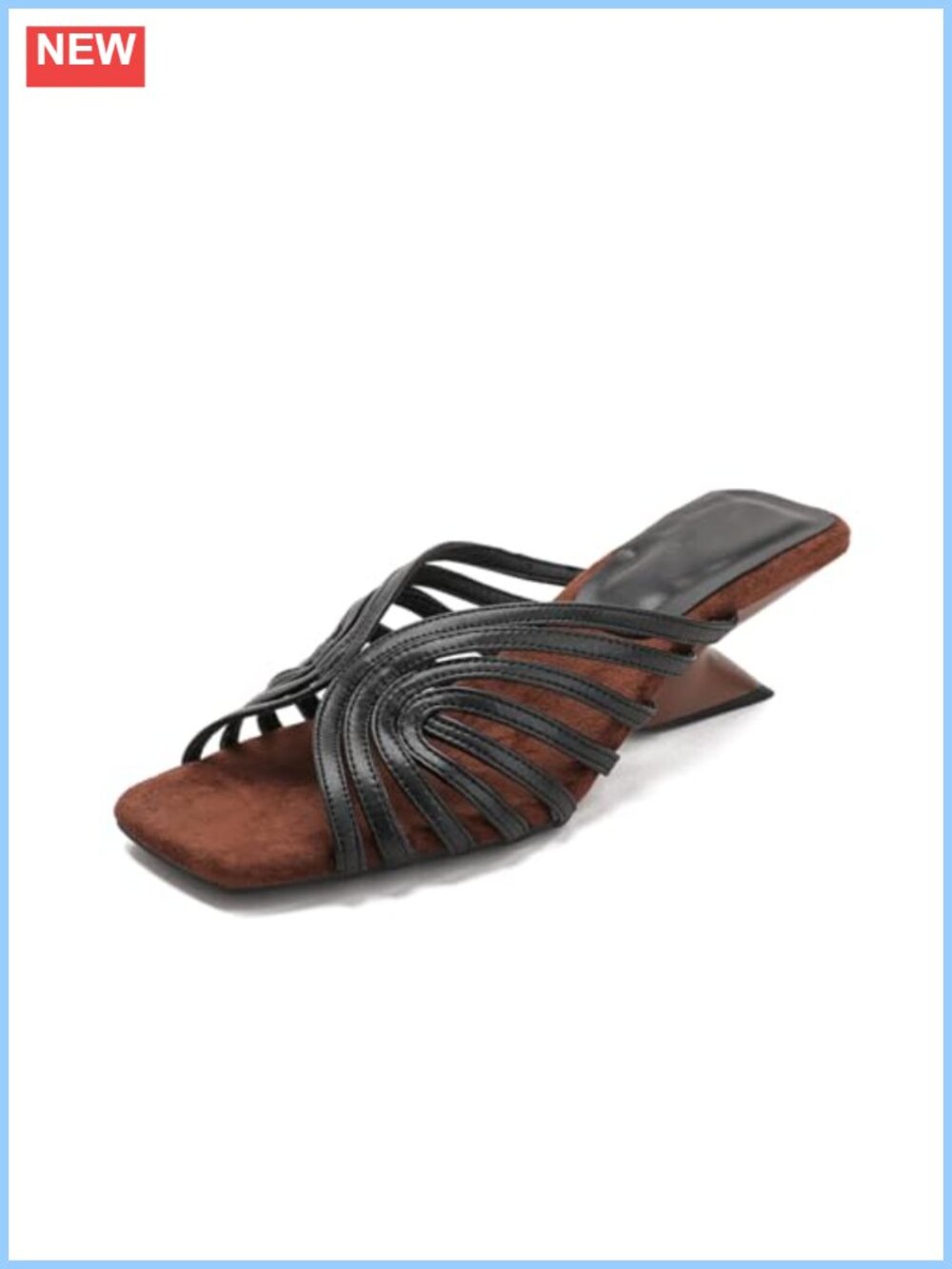 PU Leather Caged Strappy Square Toe Sculptural Wedge Slide Mules Sandals